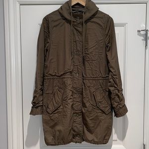 J. Crew army green, hooded jacket.